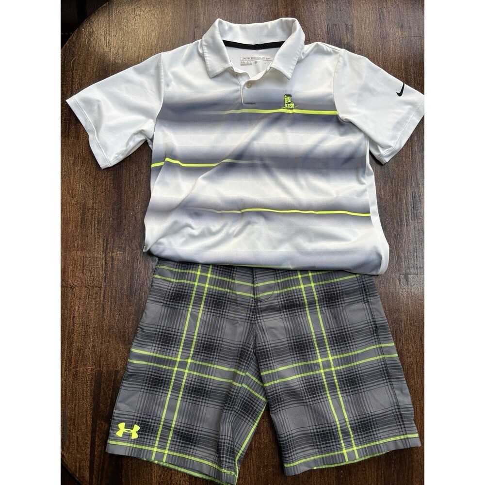 Boys Golf Outfit Bundle – Nike Golf Dri-FIT Polo & Under Armour Plaid Shorts S10